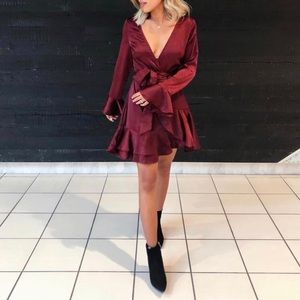 (2 FOR $60) Burgundy Satin Dress